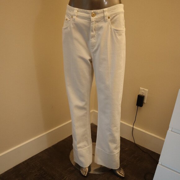Brunello Cucinelli Monili Jeans White Denim Barrel Cuff Kick Flare Size 8 - Picture 7 of 10